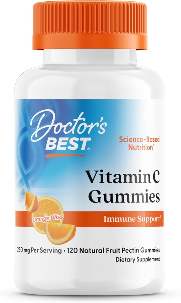 Miglior medico, Vitamina C Gummies 250mg per Serving Grande Degustazione Immune Brain Eyes Circulation Cuore Antiossidante Supporto Natural Pectin Vegan Gluten Free CT, Frutta, 120 Conte