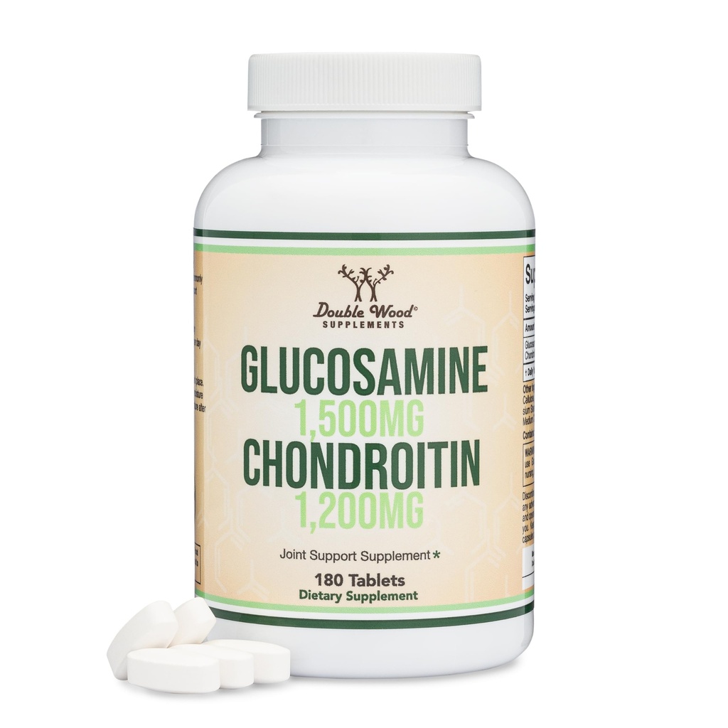 Glucosamine Chondritine Triple Strength (1 500 mg de sulfate de glucosamine, 1 200 mg de chondroïtine) 180 comprimés, deux mois d'approvisionnement (supplément de soutien conjoint) Sans gluten, non-OGM par double bois