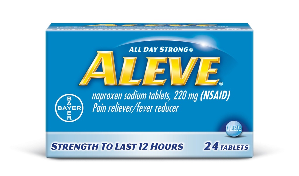 Comprimés d'Aleve avec du sodium Naproxène, 220mg (NSAID) analgésique/réducteur de fièvre, 24compte, bleu