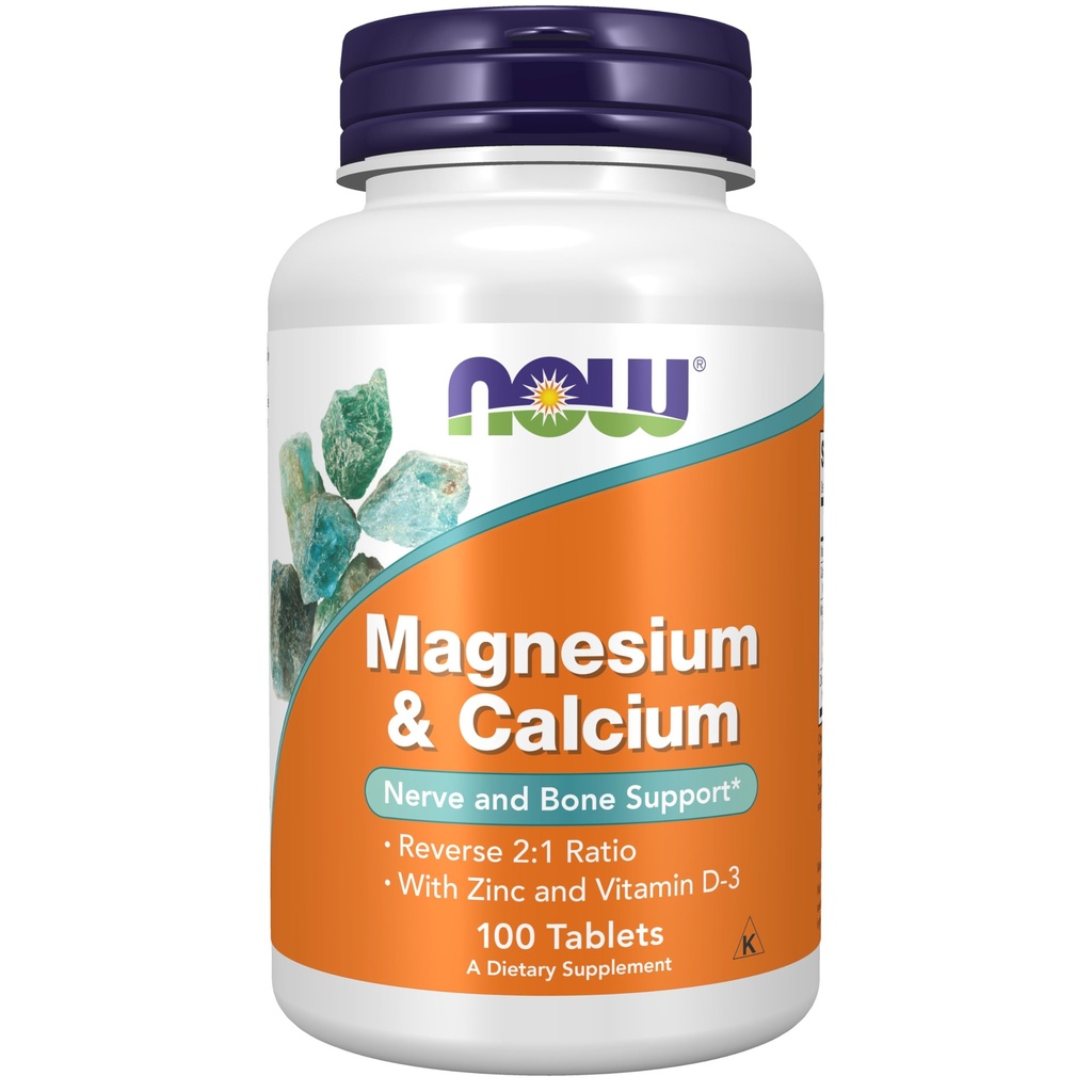 NOW Integratori, Magnesio e Calcio, Con Zinco e Vitamina D-3, Nerve e Bone Support*, 100 compresse