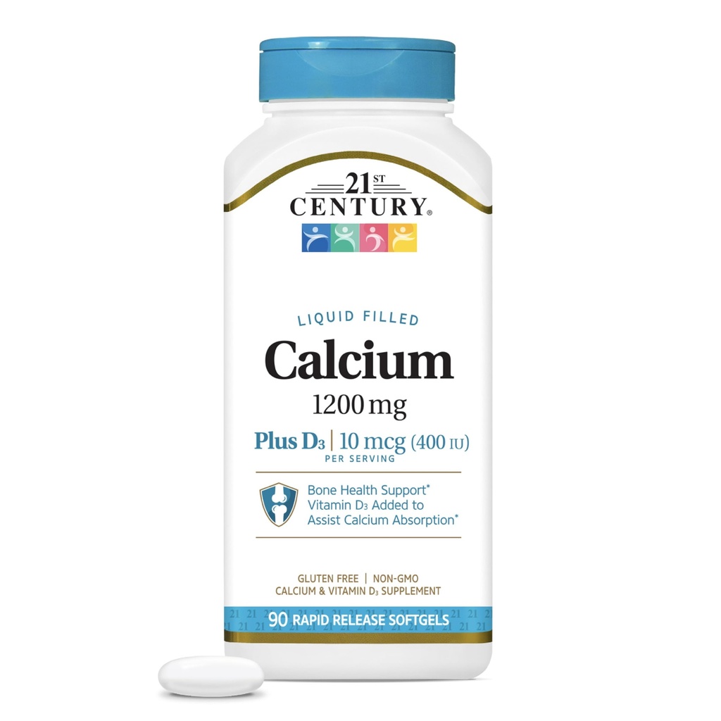 21st Century Calcium Plus D3 Liquid Filled Softgel, 1200 mg, 90 conte