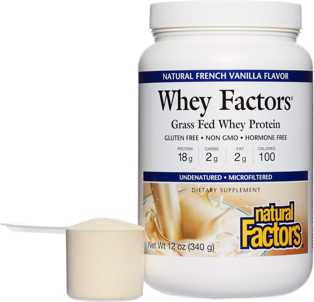 Fattori di siero di Fattori naturali, Concentrato di proteine del siero di erba, Sviluppo del muscolo di aiuti e salute immunitaria, Vaniglia francese, 12 Oz