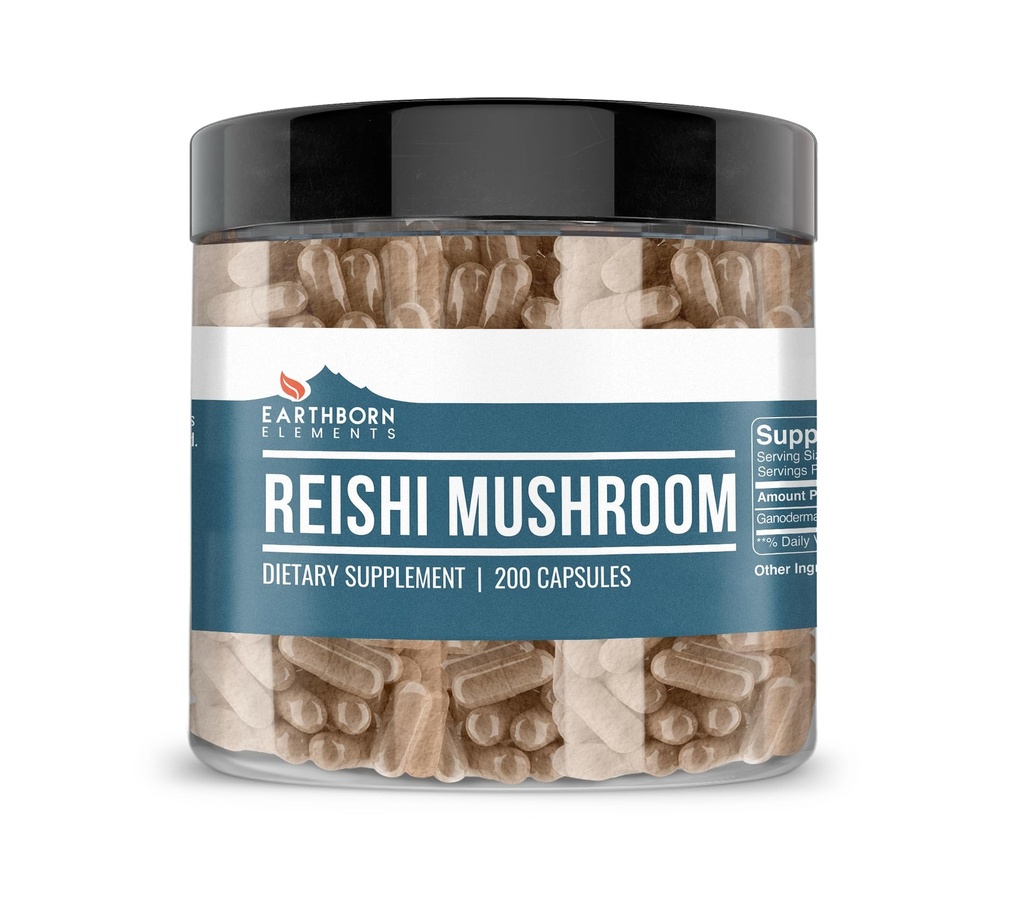 Earthborn Elements Reishi Mushroom 200 Capsules, Pure & Undiluted, No Additives