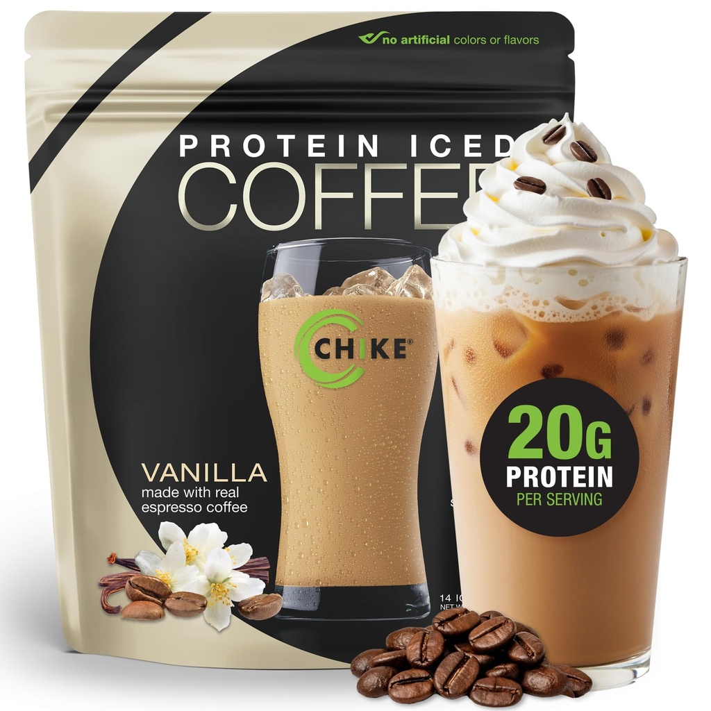 Chike Vanilla High Protein Iced Coffee, 20 G Protein, 2 Shots Espresso, 1 G Sugar, Keto Friendly e Gluten Free, 14 Servings (15.8 Ounce)