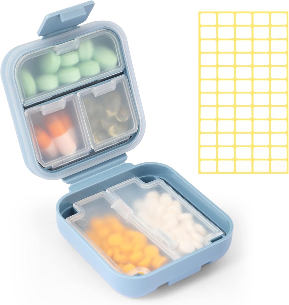 Dynippy Daily Pill Organizer 5 Komponenten Portable Moisture Proof Small Pill Case für Pocket Purse Travel Pill Box Portable Medicine Vitamin Fish Oil Holder Container (Blau)