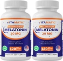 Vitamatic Melatonin 20mg für Schlafunterstützung | Vegetarisch, nicht-GVO, glutenfrei | HIGH Potenz 20 MG | Natural Berry Flavor 120 Fast Dissolve Tabletten - 2 Packung - 240 Count