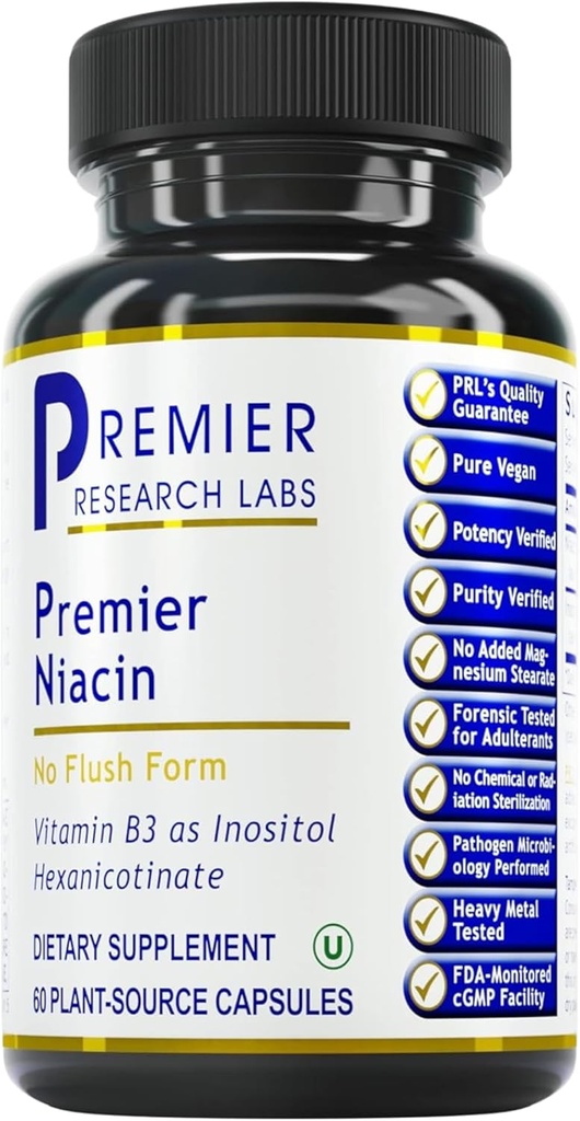 Premier Research Labs Niacin - Flush Free Niacin mit Inositol Hexanicotinat, Niacin No Flush, B3 Niacinamid Vitamin Supplement für Blutzirkulation Unterstützung - 60 vegetarische Kapseln