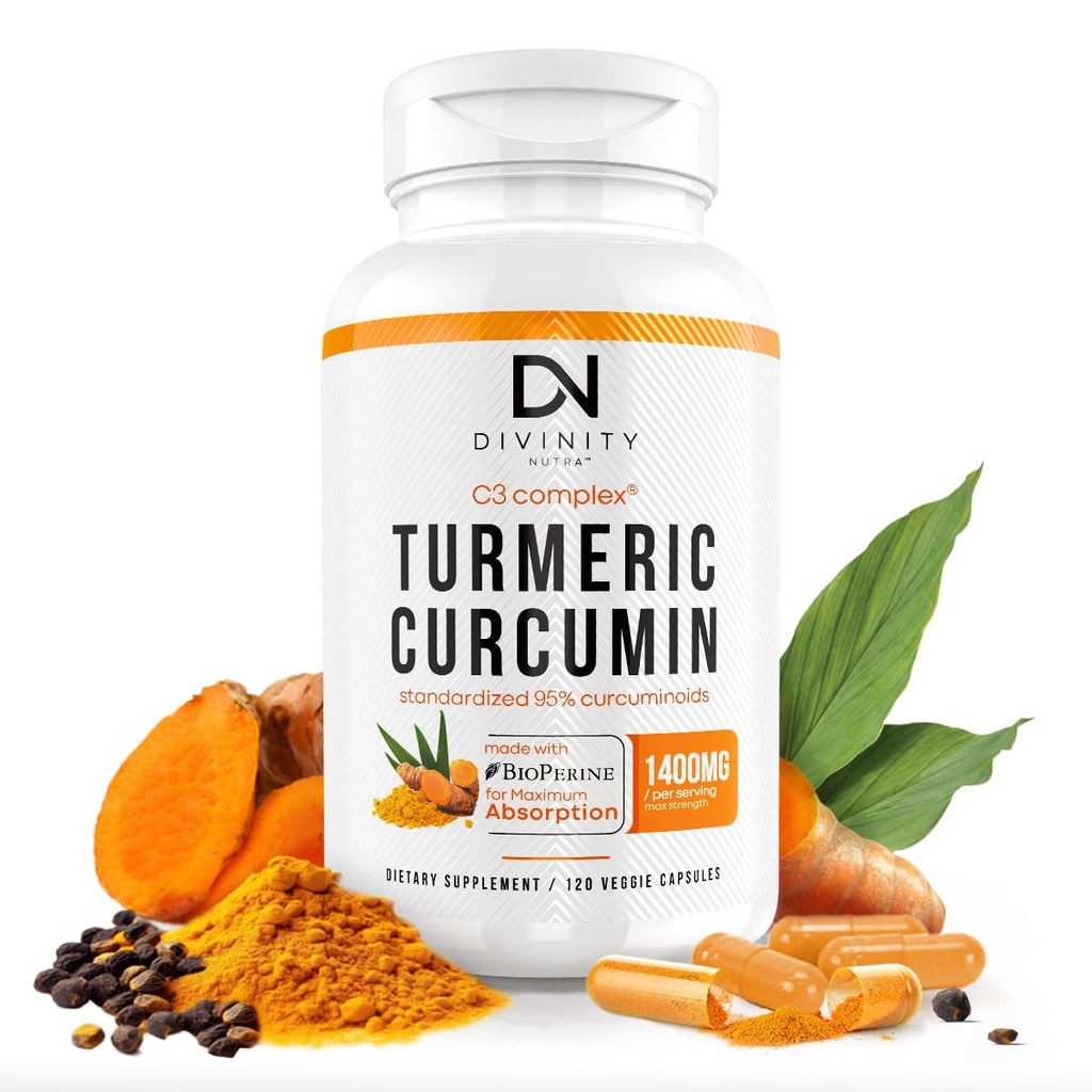 Kurkuma Curcumin mit BioPerine Black Pepper 1400mg, Support GLP-1 Natürlich, Max Absorption Turmeric Supplement für Joint Support mit 95% Standardisierte Curcuminoide C3 Complex, Non GMO, 120 Kapseln