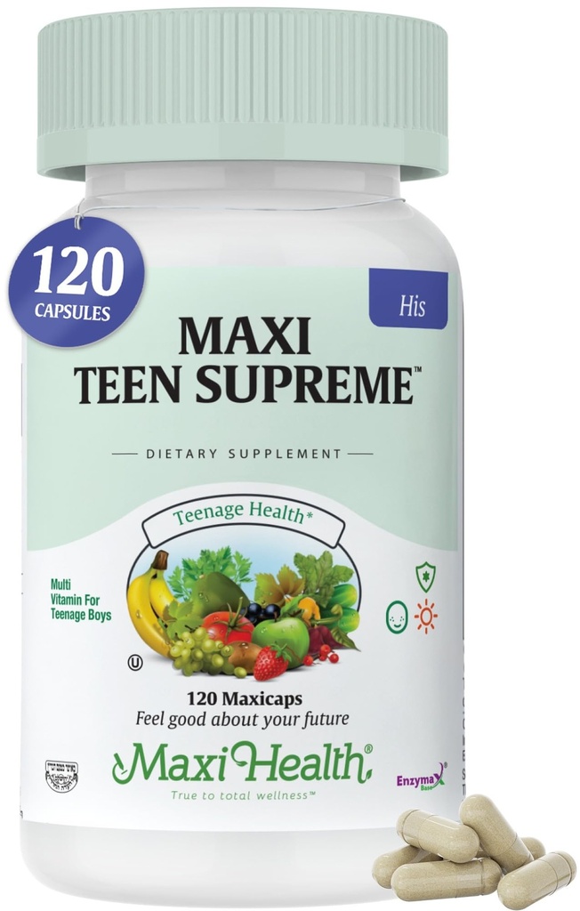 Maxi Salute Multivitamina per Lui – Ragazzi Vitamine per età 12–17 Teen Supreme – Multivitaminico maschile per energia, Boost immunitario, Corpo & Cervello Include D3, Ferro, Calcio, Enzimi digestivi (120 Conte)