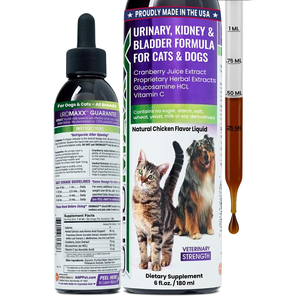 Cat & Dog Urinary Tract Treatment, Bladder & Kidney-Unterstützung für Hunde und Katzen, Leistungsstarke und dennoch sanfte Tierpflege, mit Liquid Cranberry & Glucosamine, Chicken Flavor, 6 oz Bottle, 1 Pack