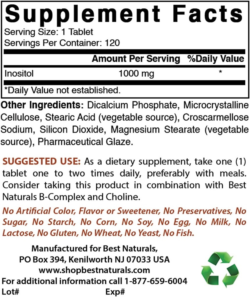 Meilleur Inositol Naturel 1000mg & Supplément Glycine 1000 Mg