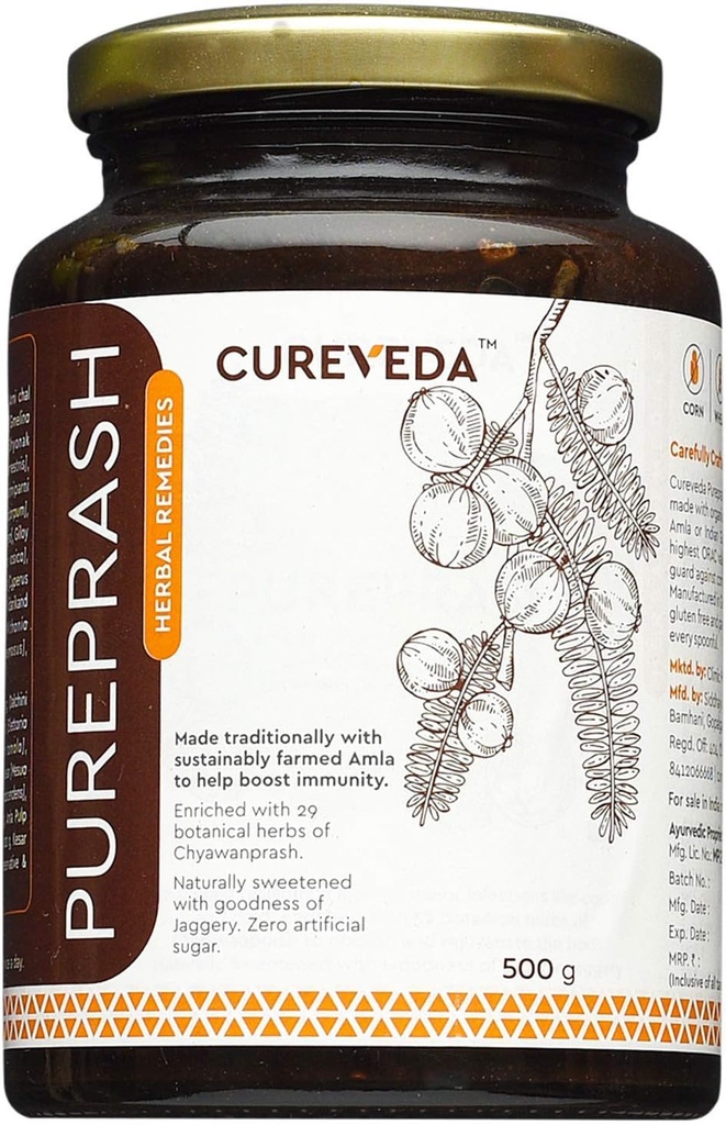 Veena Cureveda Kräuter Pureprash Immunität Booster für alle Altersgruppen- Jaggery Basierend, Sugar Free Chyawanprash (500gms)