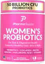 Probiotiques avancés pour la santé des femmes avec les cheveux, la peau et les ongles Soutien Vitamines - 50 milliards CFU avec/collagène, biotine et kératine - Supplément probiotique pour la santé digestive et le soulagement du blottis.