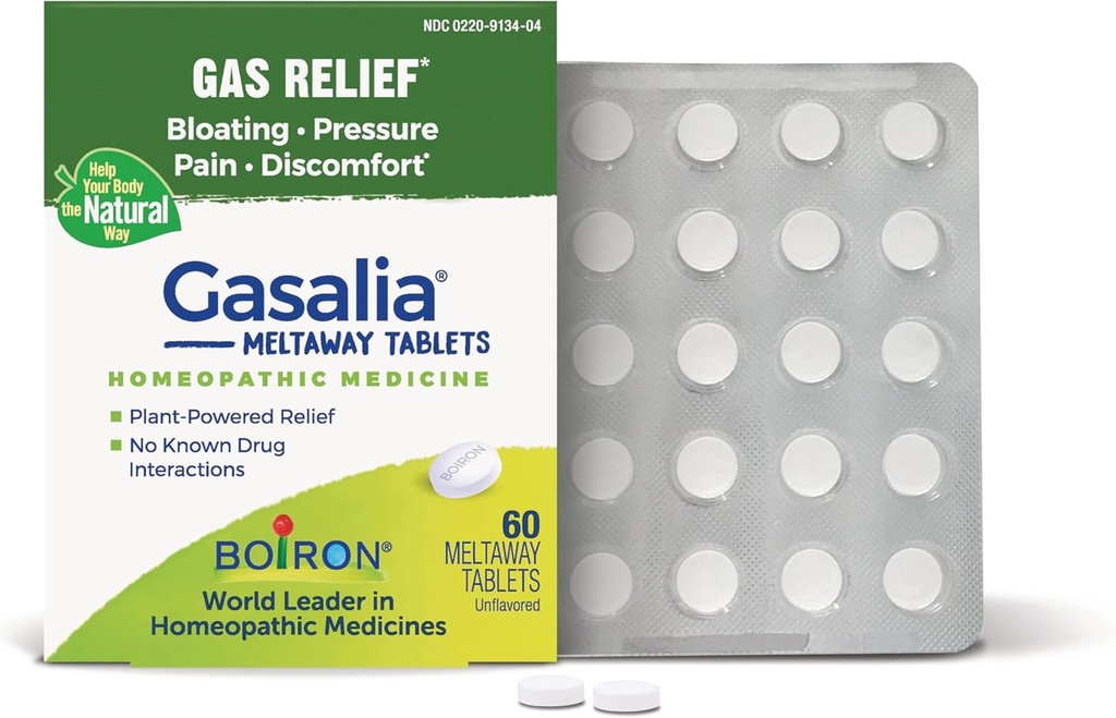 Boiron Gasalia compresse per il sollievo dalla pressione del gas, dolore addominale, Bloating e Discomfort - 60 Contenitori