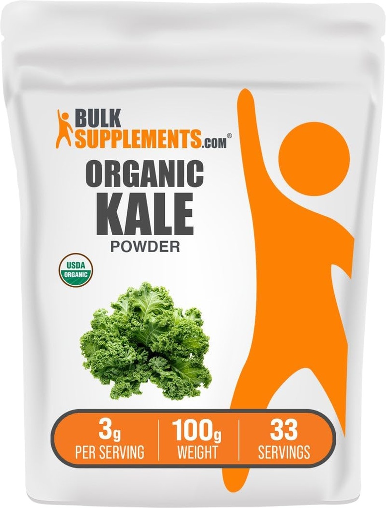 BulkSupplements.com Polvere di Kale Organica - Polvere di verde, Supplemento Superfood - Vegan & Gluten Free, 3g per porzione, 100g (3,5 oz) (Pack of 1)
