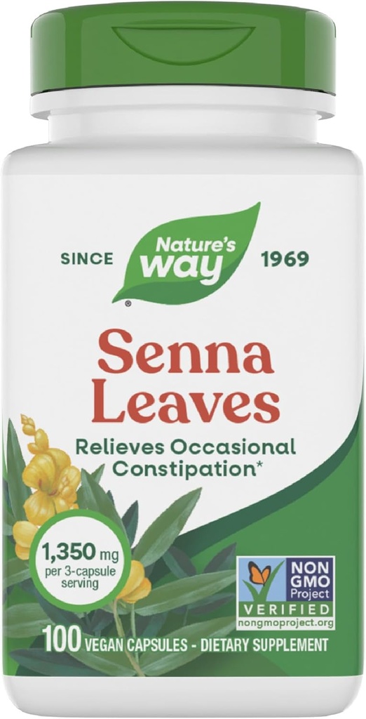 Nature's Way Senna Blätter, Relieves Occasional Constipation*, 1.350 mg pro 3-Capsule Serving, Non-GMO Project Verified, 100 Kapseln (Packaging May Vary)