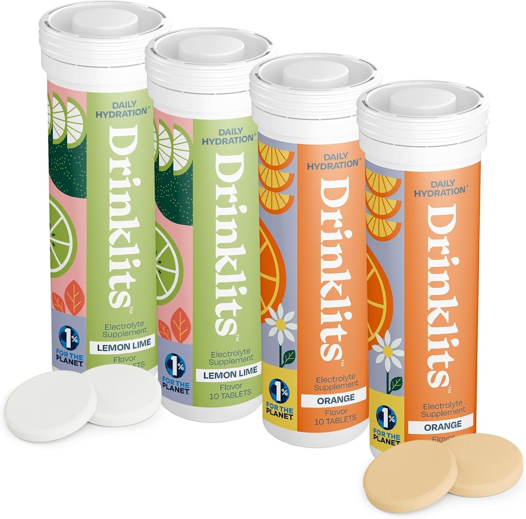 Drinklits Lemon-Lime & Orange Electrolyte Tablets (4) Tube Bundle | Citrus Hydration Combo Pack | Delicious Natural Flavors – 0g Sugar – Daily Use | 40 Servings - 10 compresse per tubo