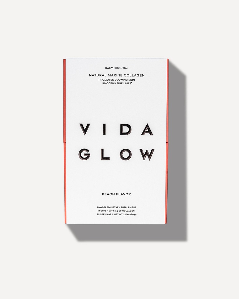Vida Glow Marine Collagen Powder - Anti-Aging-Ergänzung mit Collagen Peptiden, fördert Glowing Skin, Starke Nägel, Gesundes Haar | 30 Servierungen, Peach Flavor