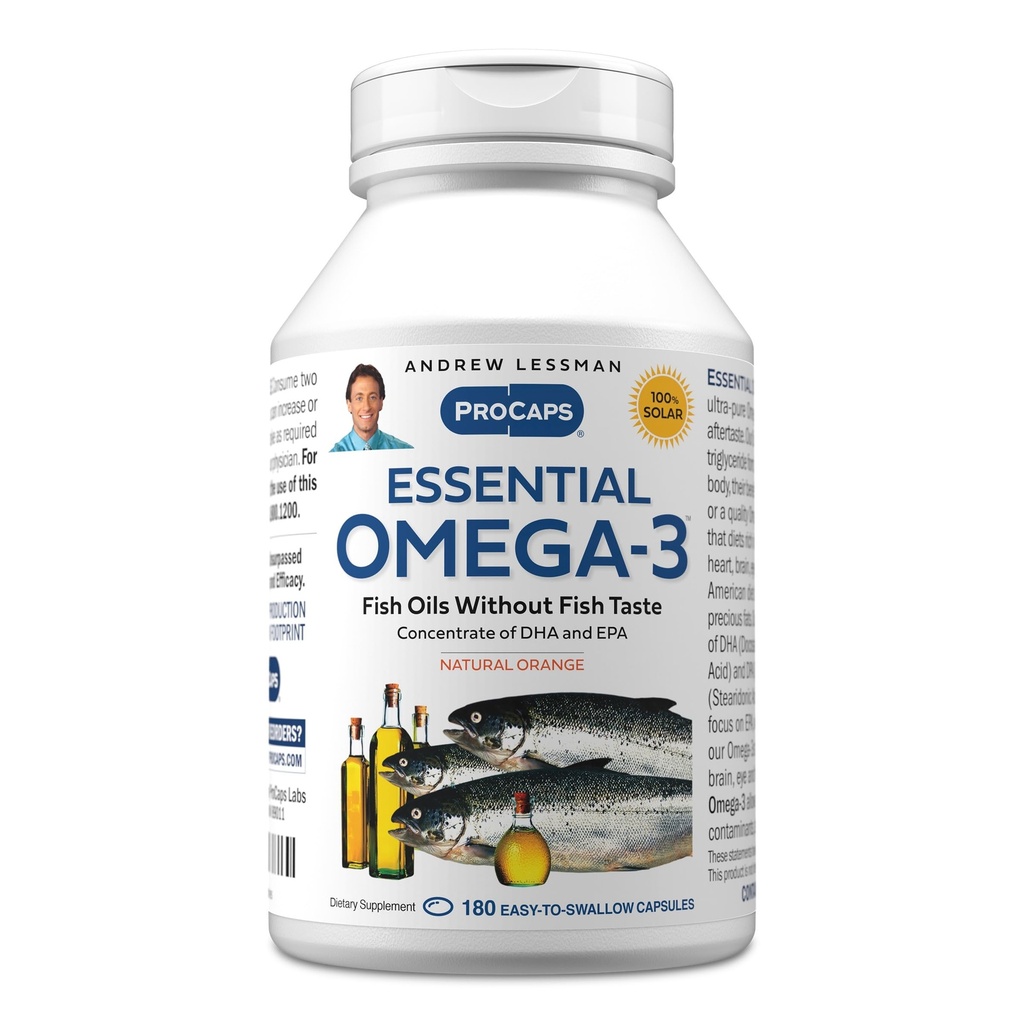 ANDREW LESSMAN Essential Omega-3 Arancione - 180 Softgels - Ultra-Pure, Olio Omega-3 ad alta potenza. Alte DHA, No Stomach Upset, No Contaminants, No Mercury. Piccolo Facile da ingoiare Softgels