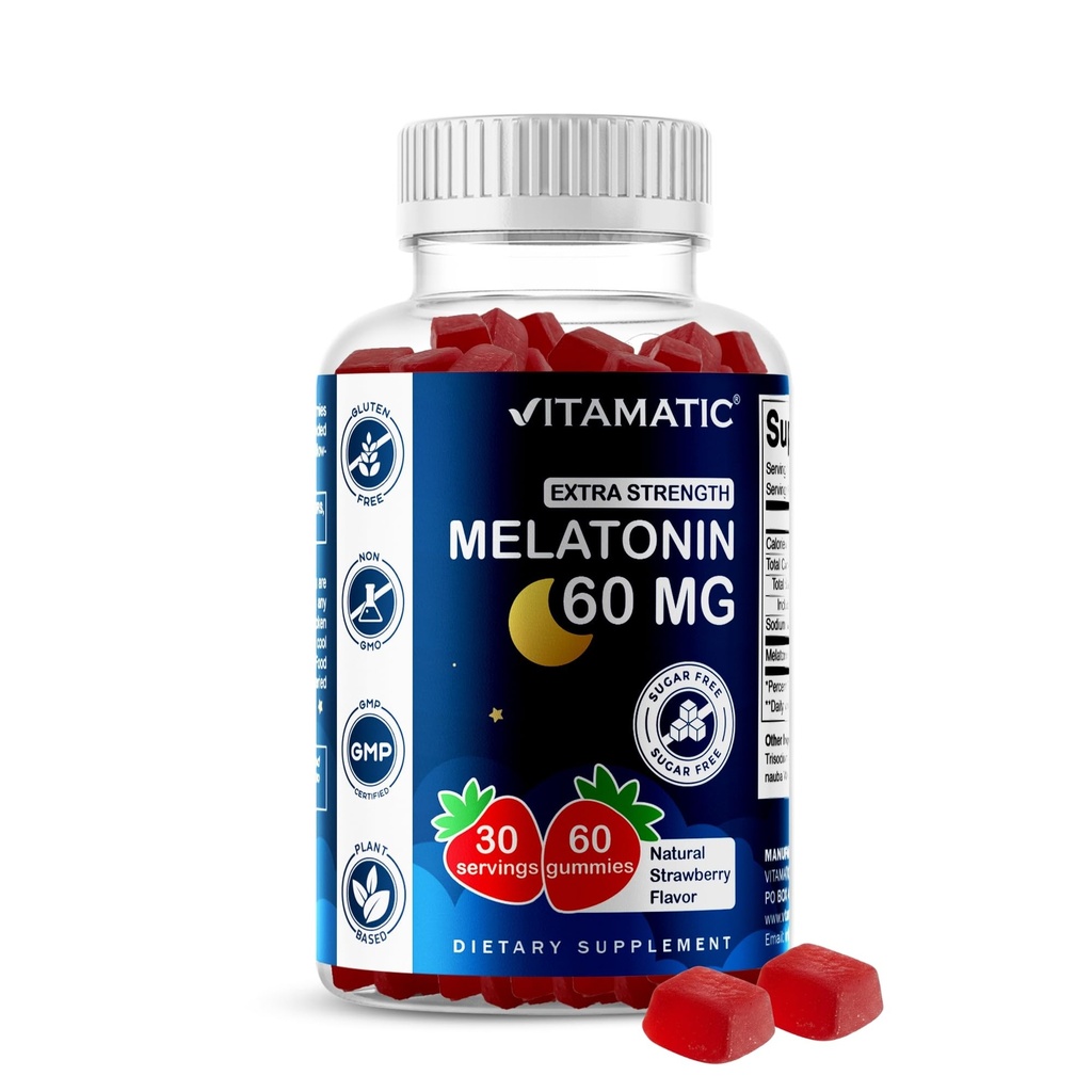 Vitamatic Sugar Free Melatonin 60 mg - 60 vegetarische Gummis - Non-Habit Forming Supplement