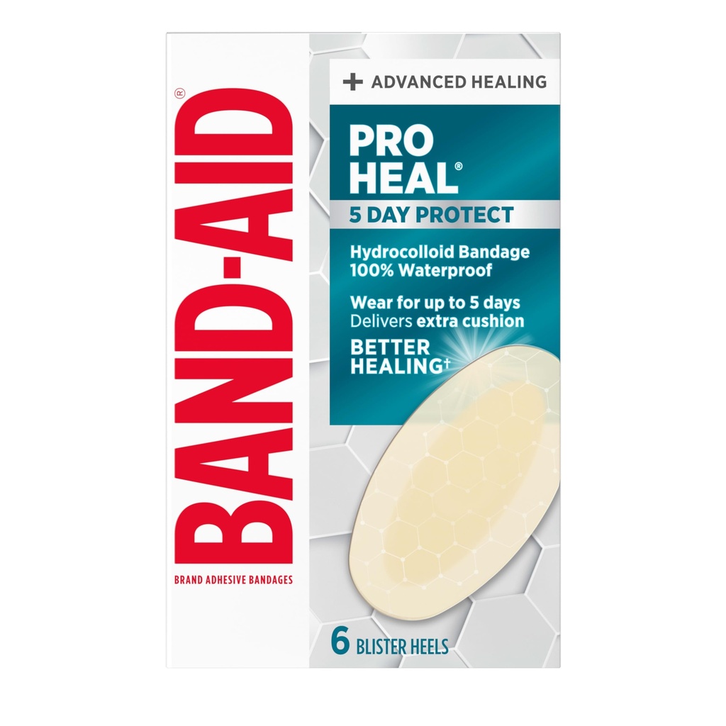 Banda-Aid marchio Hydro Seal Ahesive Bandages per Heel Blisters, impermeabile Blister Pad e Hydrocolloid Gel Bandage, Sterile e Long-Lasting, 6 ct