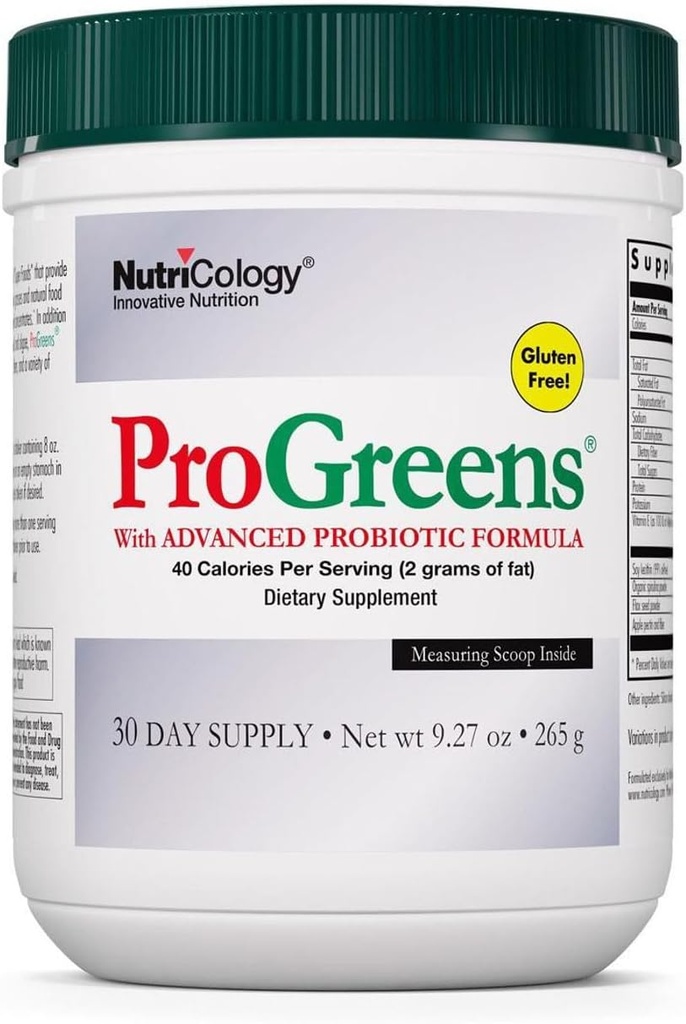 Nutricology ProGreens 265 g Polvere - Polvere di Superfood di Greens Organic, miscela di verdi in polvere, supplemento di bevanda sano, formula probiotica avanzata - 30 giorni di alimentazione