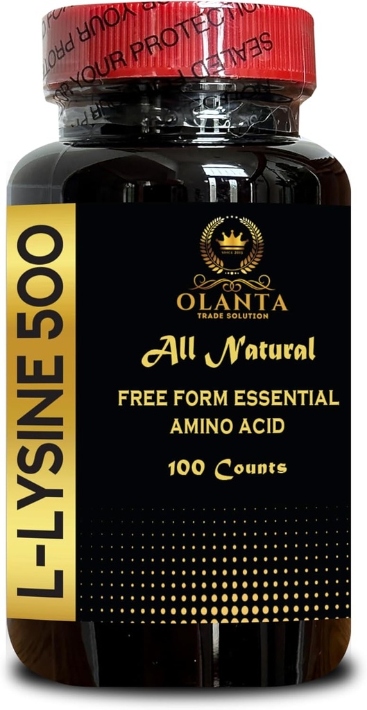 L-LYSINE 500 - Supplément L-Lysine pour soins des lèvres de santé oculaire Synthèse collagène et soutien immunitaire, Acides aminés essentiels à haute résistance, Apport quotidien de lysine - 1 bouteille 100 Compte