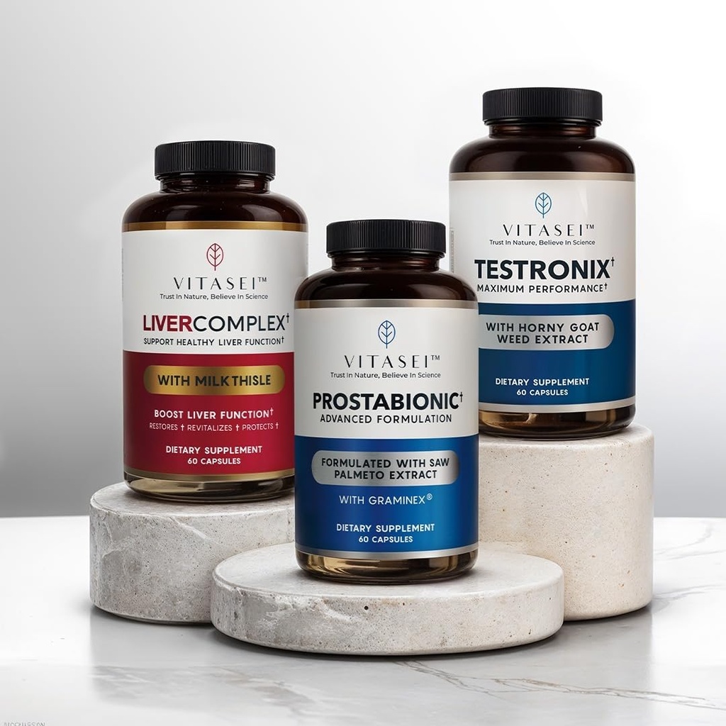 VITASEI Men's Health Power Pack – Testronix, Prostabionic & Liver Cleanse Bundle – Boost Energy, Muskel, Prostata und Lebergesundheit mit gezielten Ergänzungen