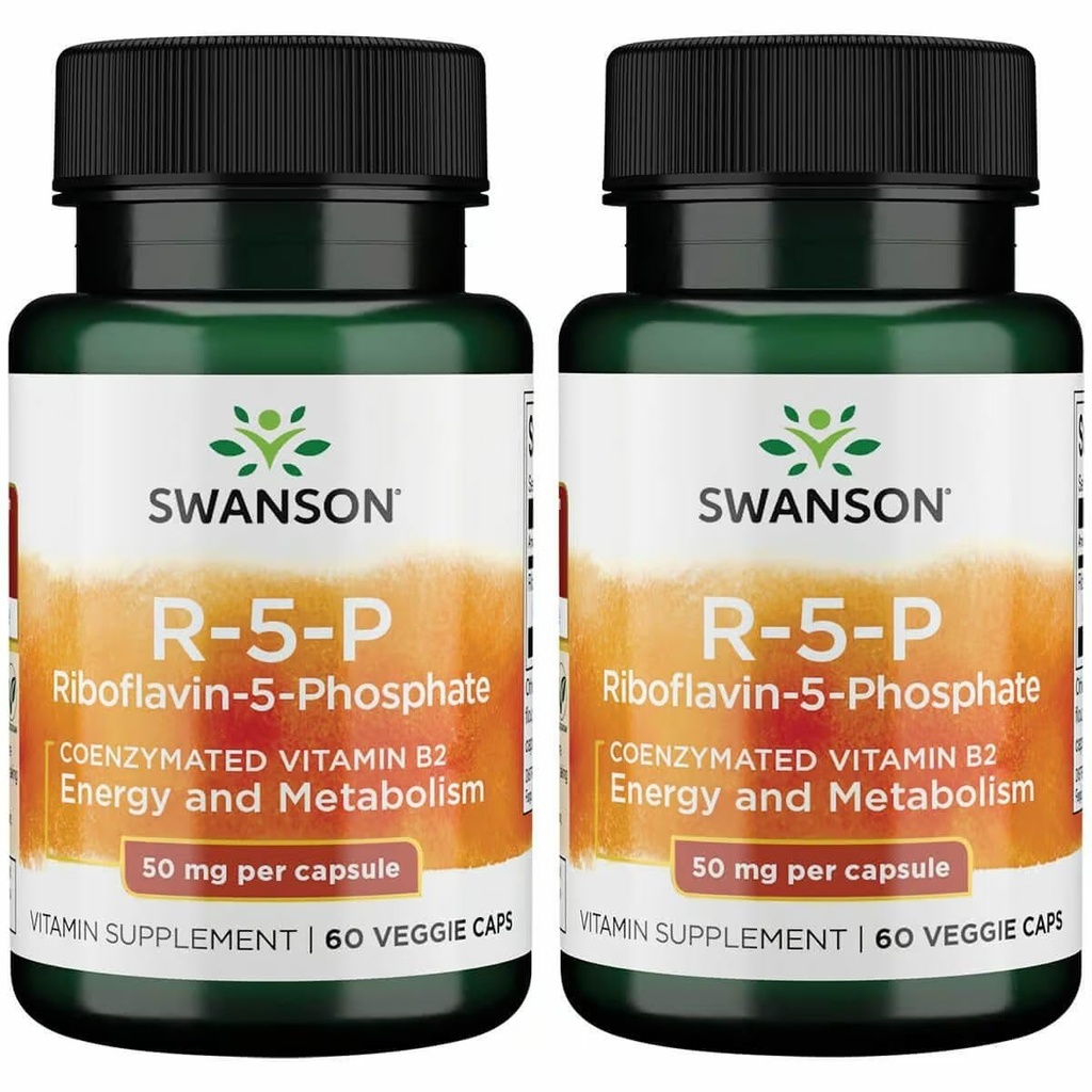 Swanson R-5-P (Riboflavin-5-Phosphate) - Integratore di vitamina B2 Promuovere l'energia, il metabolismo e la salute della visione - Formula di benessere naturale - (60 capsule) (2 Pack)