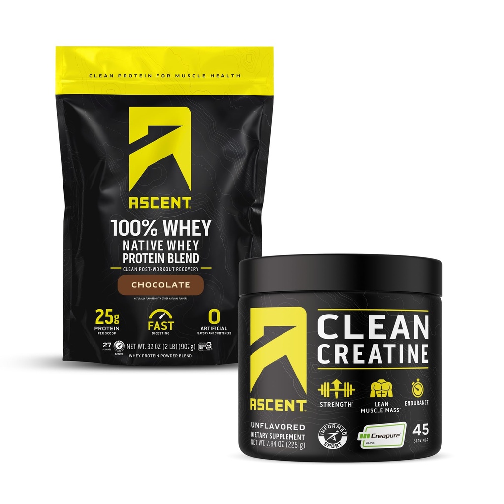 Ascesa 100% polvere di proteine del siero di latte, polvere di monoidrato di cioccolato 2 lb & Creatina, 45 selezioni non aromatizzate