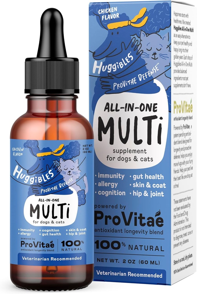 All-in-One Multi-Flüssig-Multivitamin für Hunde und Katzen – Tägliche Ergänzung mit Verdauungs-, Immunitäts-, Allergy & Skin & Coat-Unterstützung, Mobilitätsunterstützung – Antioxidante Mischung für Langlebigkeit, 2oz