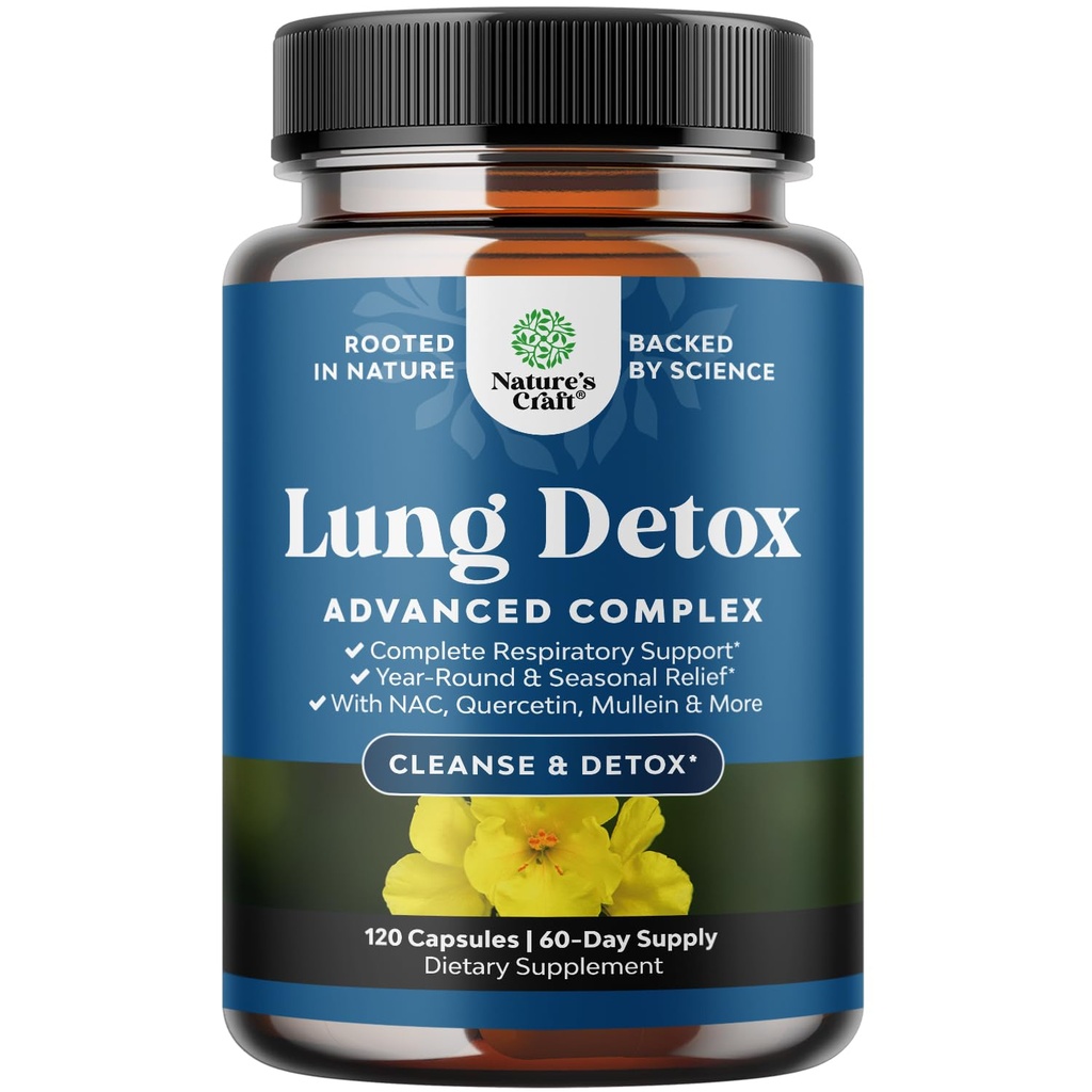 Capsule polmonari Detox Mullein Leaf - Purificante Mullein Lung Cleanse Complex con NAC Quercetin & Cordyceps Extracts - Leaf Herb Respiratory Supplement for Sinus Immunity & Breathing Support