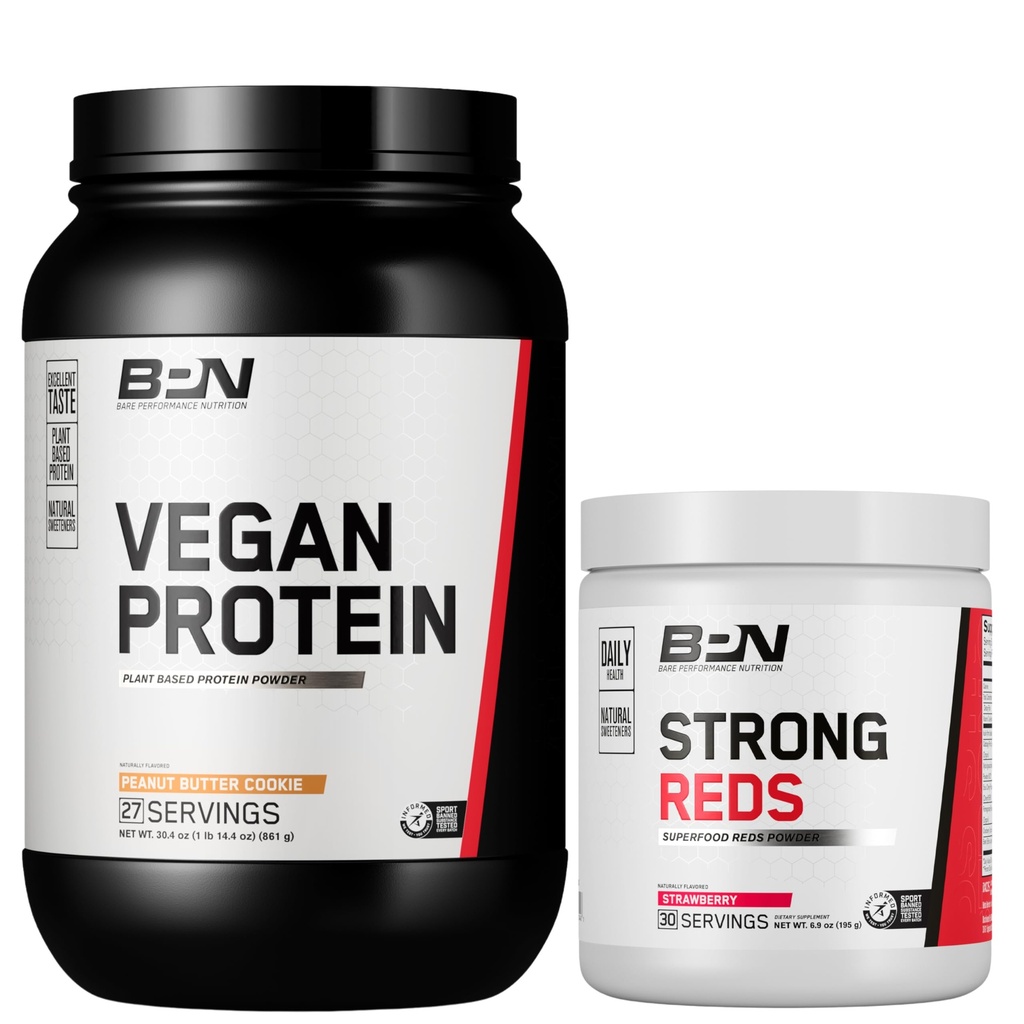 BARE PERFORMANCE NUTRITION BPN Vegan Peanut Butter Cookie Protein + Strong Reds Erdbeer Bundle