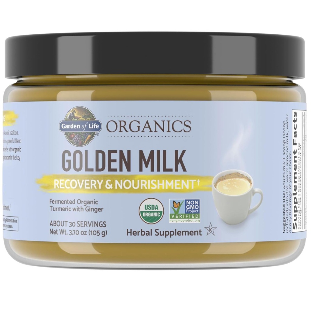 Garten des Lebens Bios Goldene Milch Erholung & Nourishment Pulver - 44mg Kurkuma Curcumin (95% Curcuminoide), Ashwagandha - Organic Non-GMO Vegan & Gluten Kostenlose Kräuterergänzungen, 30 Portionen