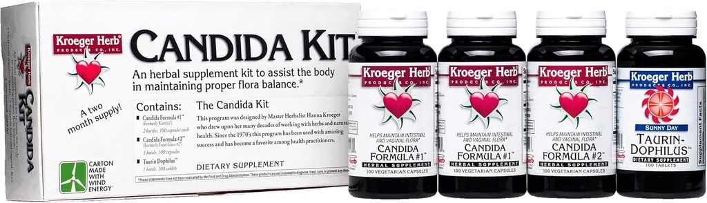Kroeger Kräuter Produkte, Candida Support Kit, Verdauungsergänzungsmittel, Gut Health, Optimale Darmfunktion, Non-GMO, Glutenfrei, Keine Konservierungsmittel, Made in USA