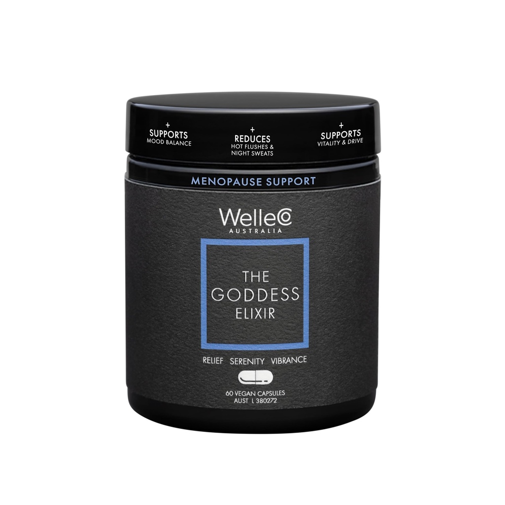 WelleCo Die Göttin Elixir, Menopause Beilage für Frauen mit Vitex, Roter Klee & B Vitamine, unterstützt Hormon Balance, Nachtschwärme & Hot Flashes Relief, 60 Kapseln