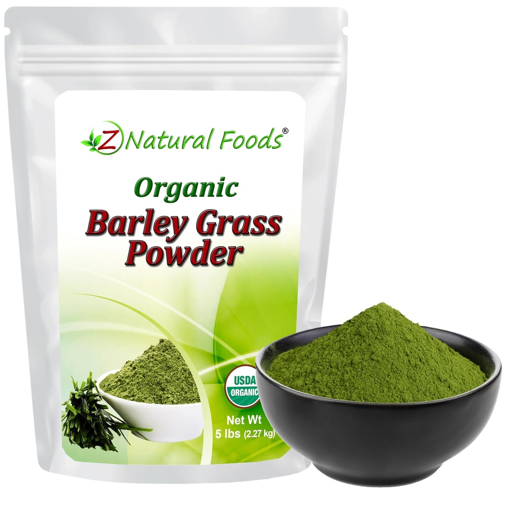 Z Aliments naturels Poudre de graminée d'orge biologique - USDA Mélange biologique entier d'aliments verts pour stimuler l'énergie, détox et pH Balance avec acides aminés, minéraux - Mélange antioxydant pour jus, eau, smoothies, 5 lbs