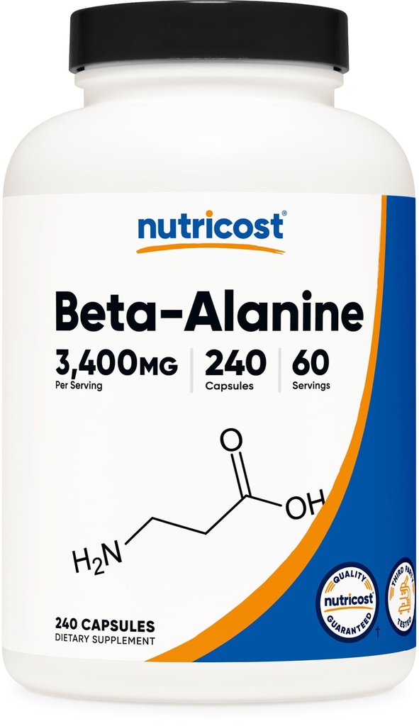 Nutricost Beta-Alanine Kapseln 3400mg, 240 Kapseln (60 Serv) - Potent Beta Alanine, Gluten Free & Non-GMO, 850mg pro Cap