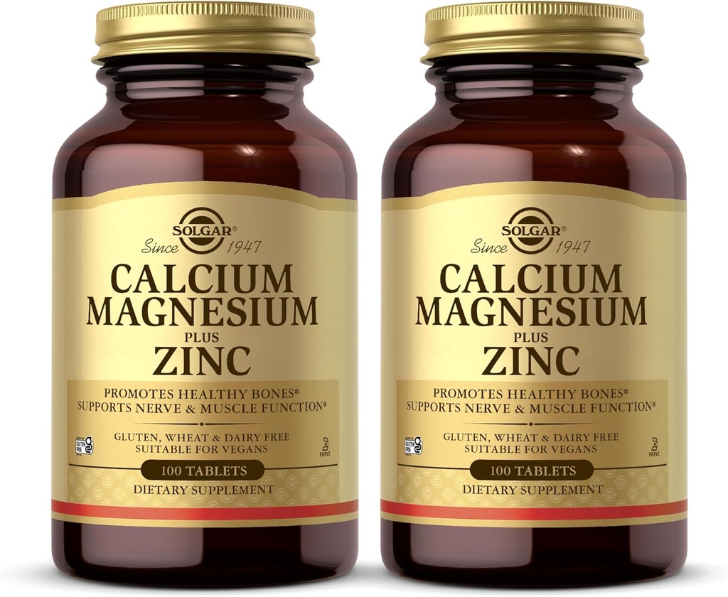 Solgar calcio magnesio più zinco, 100 compresse (pacchetto di 2) - promuove ossa sane e denti - Supporta Nerve & Funzione muscolare - Non OGM, Vegan, Gluten Free, Dairy Free, Kosher - 66 Serve totali