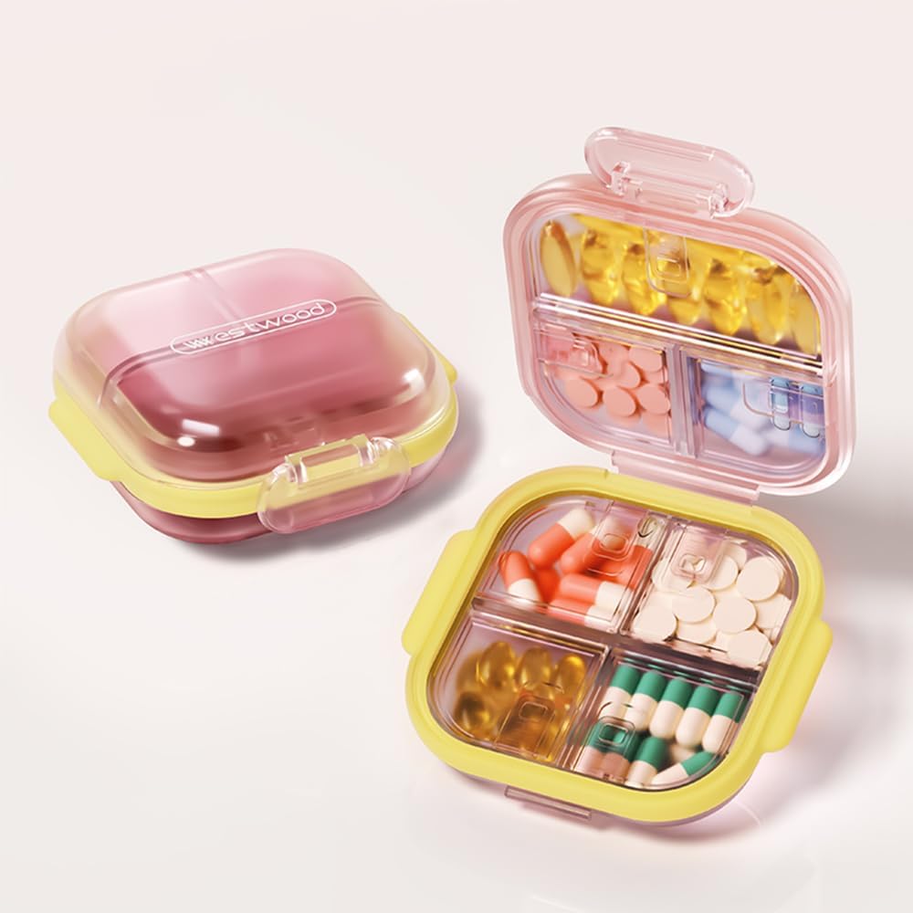 Faltbare kleine Pillen-Gehäuse mit 7 großen Komponenten, einfach zu öffnen tägliche Pillen-Box für Geldbeutel, Reise Pillen-Organisator Pille Behälter Pillenhalter für Vitamine, Ergänzungen und Medikamente (Pink)