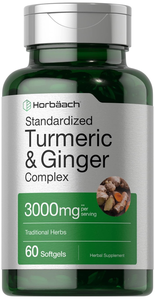 Horbäach Supplément curcuma et gingembre 3000 mg 60 Capsules Softgel Complexe curcumin curcumin curcumin curcumin curcumin curcuma avec extrait de poivre noir