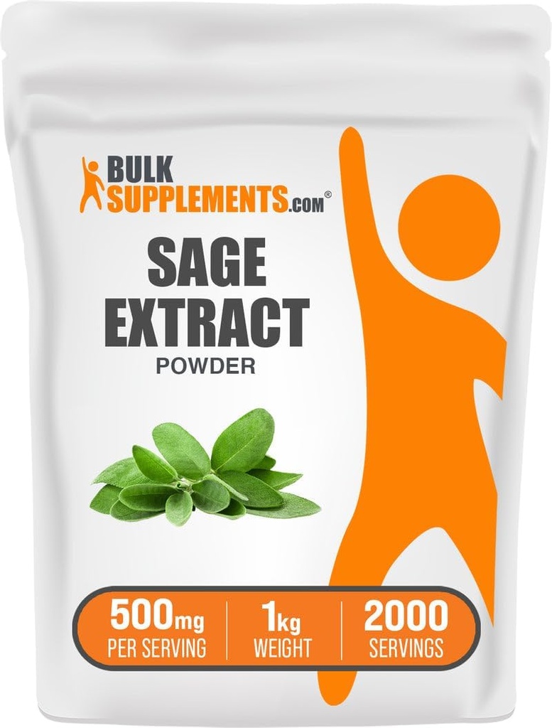 BulkSupplements.com Polvere di estratto di salvia - Integratori di erbe, Polvere di salvia, Sorgente antiossidante - Gluten Free, 500mg per porzione, 1kg (2.2 lbs) (Pack of 1)