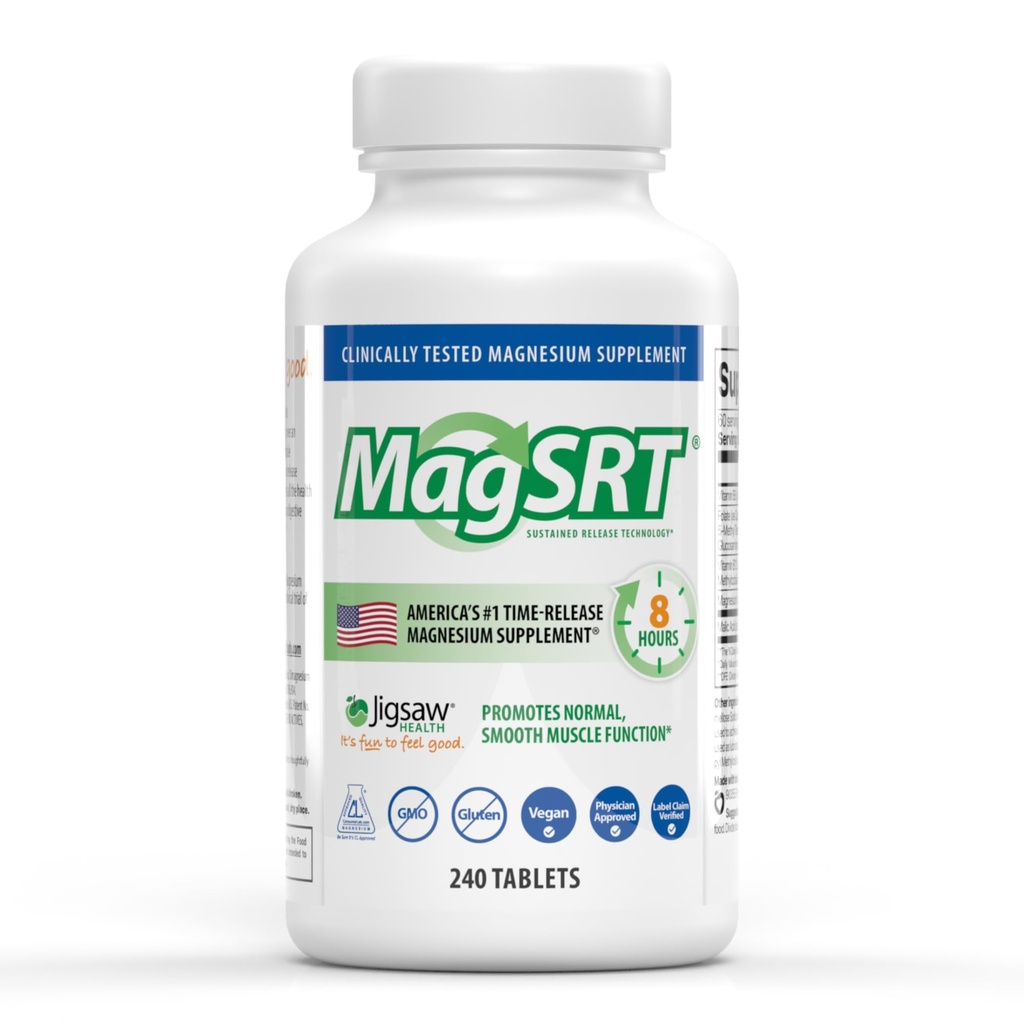 Jigsaw Gesundheit MagSRT | Magnesium Supplement mit Vitamin B6, Folate & B12 | 240 Tabletten | 60 Servierungen