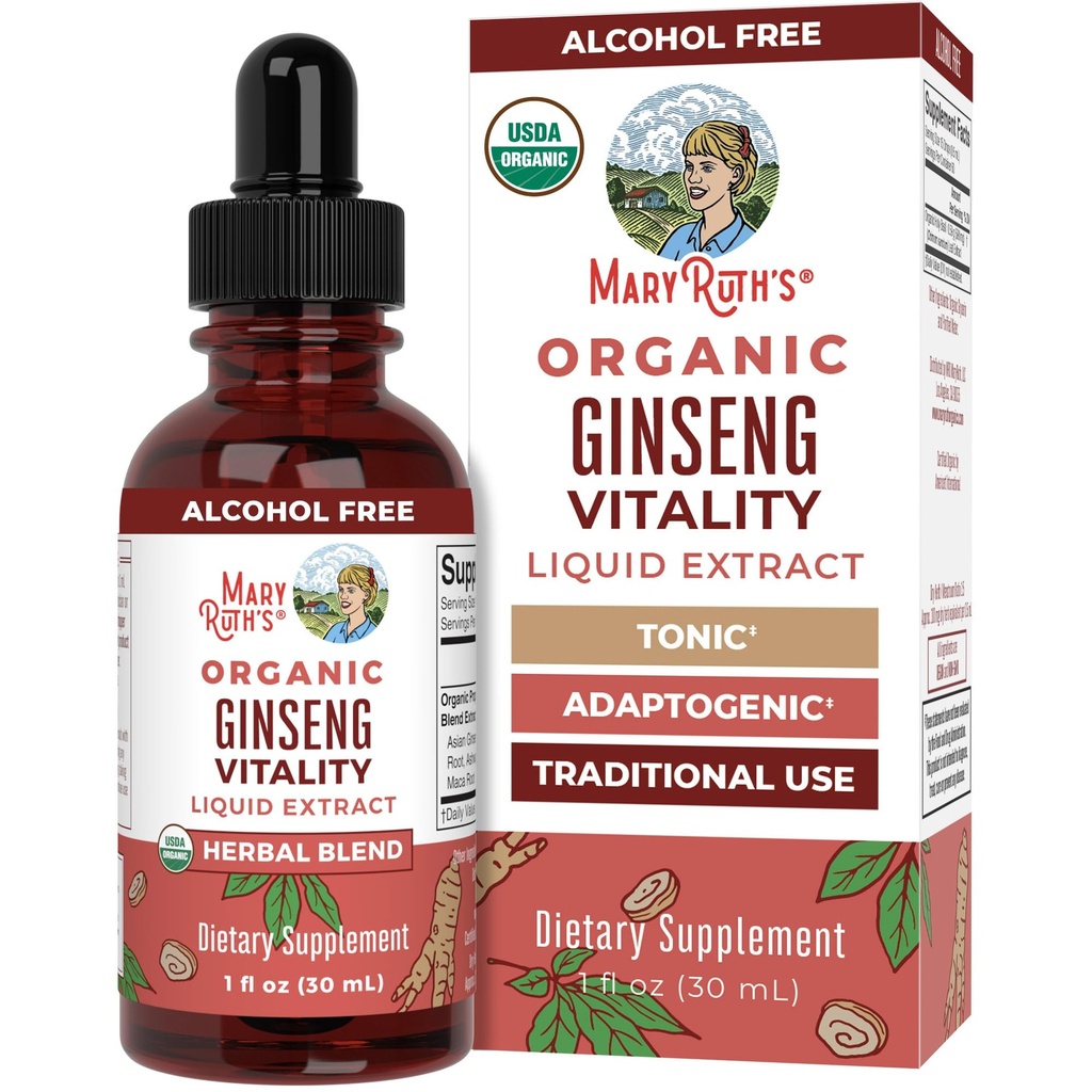 MaryRuth Organics complément à base de plantes pour la fonction cérébrale , Boost Energy , Mémoire , Vitalité USDA , Ginseng avec Ashwagandha , Eleuthero et Maca extrait de racine , 1 Fl Oz