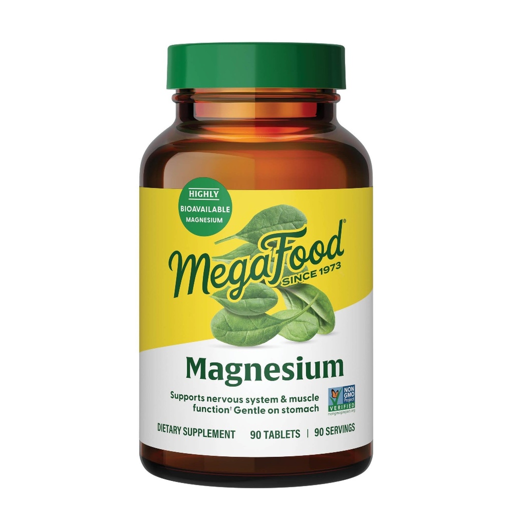 MegaFood Magnesium - Unterstützt Herz- und Nervensystem - Magnesiumergänzung mit fermentiertem Magnesium Glycinat - Vegan, Glutenfrei, Non-GMO und Kosher - Hergestellt ohne 9 Lebensmittel Allergene - 90 Tabs