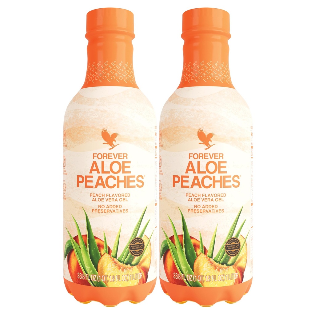 Forever Living - Aloe Peaches - Pure Aloe with Real Peach Flavor - Supports Digestion and Immunity - Vegan and Gluten-Free - 33.8 fl oz (2-Pack)