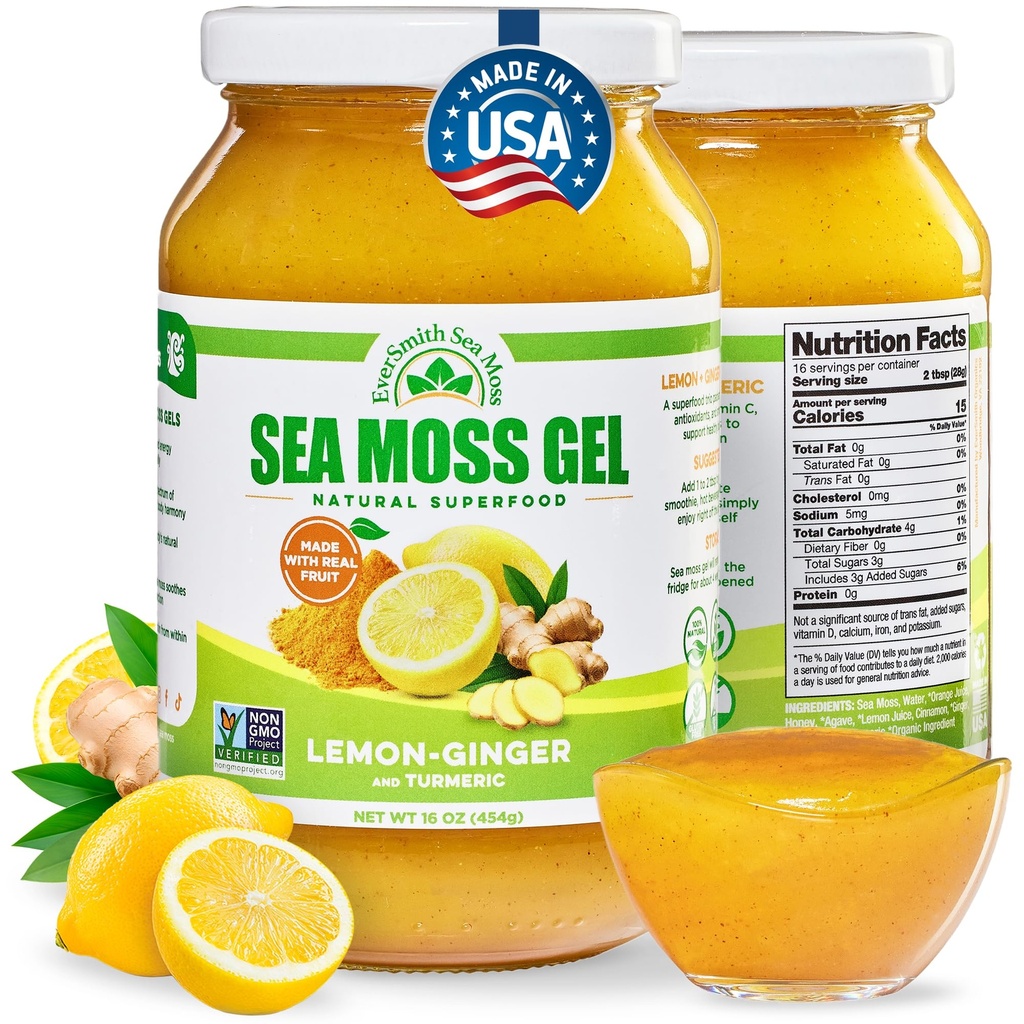 Wildcrafted Irish Sea Moss Gel | Made in USA | Rich in Vitamins & Minerals | Sea Moss Gel Raw | Integratore nutrizionale | Lemon Ginger (16 oz)