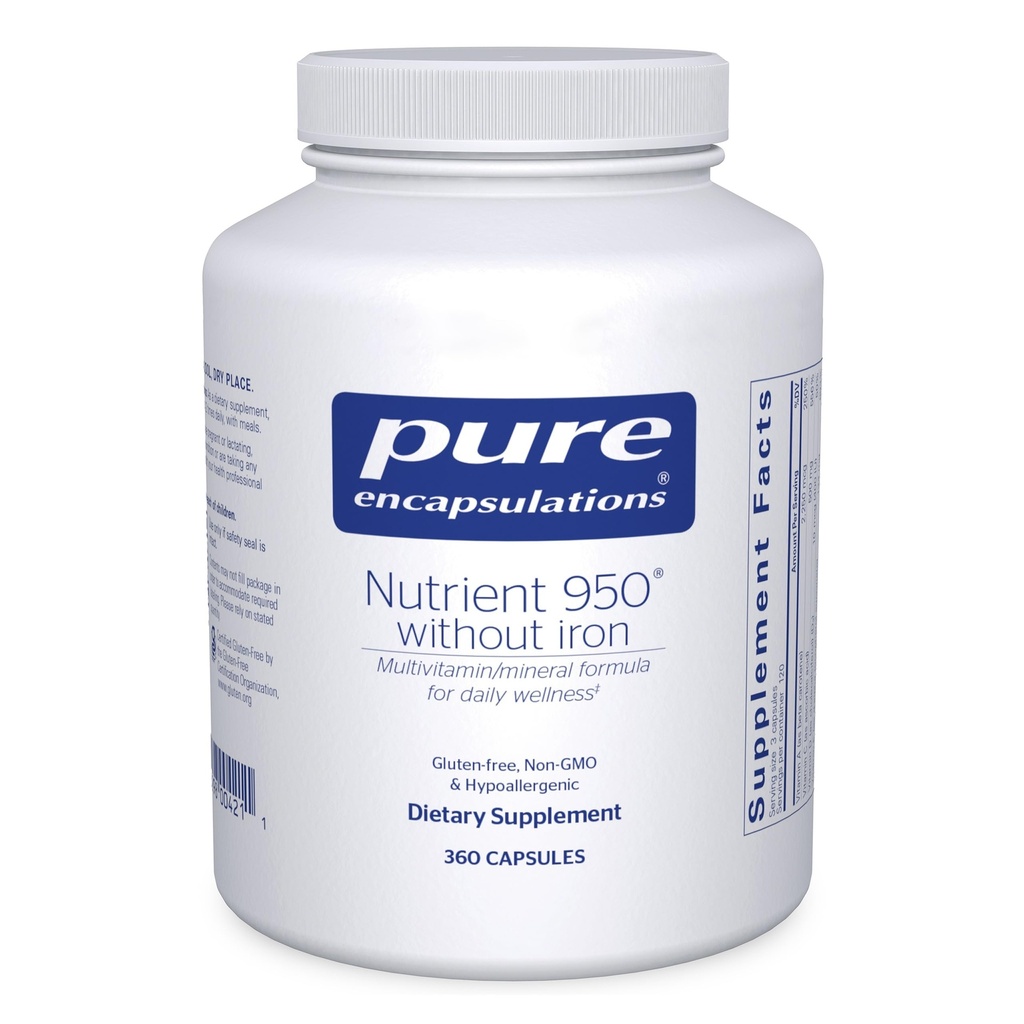 Incapsulamenti puri Nutrienti 950 Senza Ferro | Supplemento al supporto Cardiovascolare, Immune e Salute Cellulare, Bones, Metabolismo dell'ormone e Utilizzo di Carboidrato* | 360 Capsule