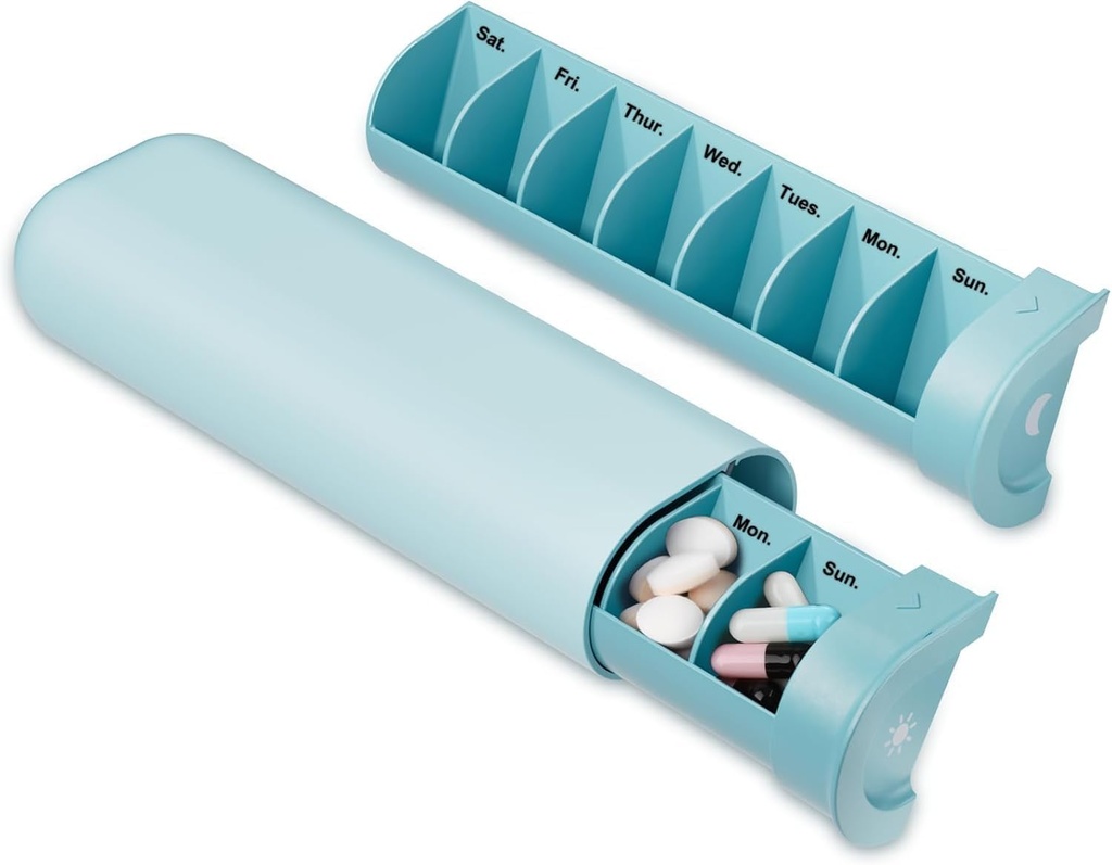 Organisateur de pilules amélioré 2 fois par jour, AM PM Pill Box 7 Jour, Conteneur hebdomadaire de pilules, coque de pilules mignonnes pour la vitamine, les médicaments, les vitamines, les huiles de poisson et les suppléments (bleu)