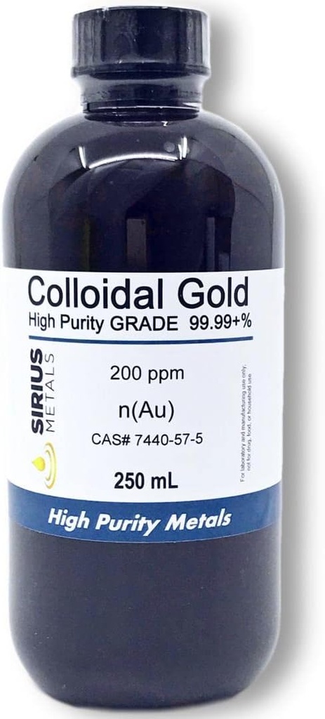 True Colloidal Gold – 200 ppm - 250 mL (8.45 Fl Oz) in Clear BPA-Free Plastic Bottle